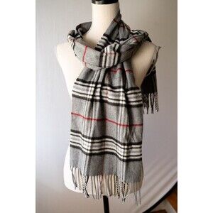 V. Fraas Cashmink gray plaid scarf Germany 64X12